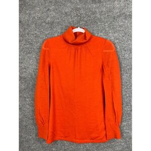 Velardi Touch Turtleneck Sweater Women's S Orange Pleated Cuff Knit